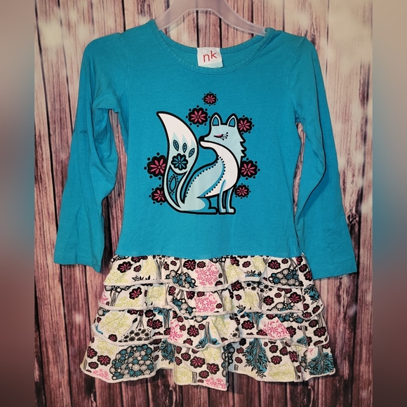 nk too From Zulily - Size 5/6 - Fox Dress - Blue with Multicolor Flowers - GUC - Picture 2 of 10
